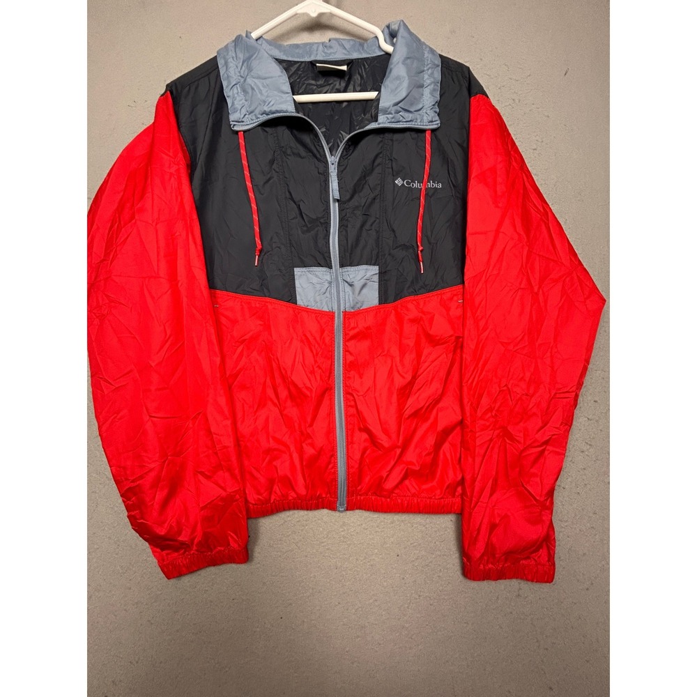 Columbia Windbreaker Jacket 100% Polyester Red Navy Blue Medium Mens